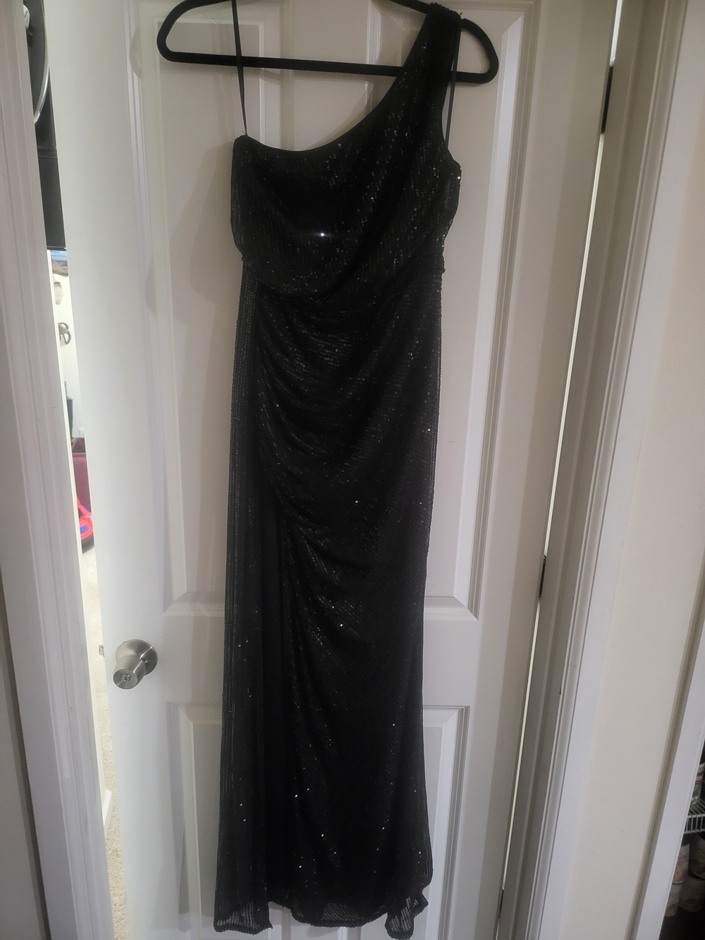 Ladyce Black Sequin One Shoulder Formal Gown L